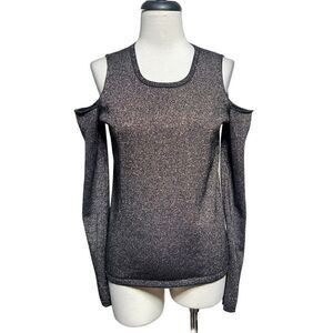 Christopher Fischer Sparkly Cold Shoulder Cashmere Long Sleeve Sweater Small
